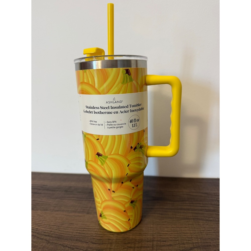 Ashland Banana Print Stainless Steel Insulated Tumbler with Handle 40oz Yellow